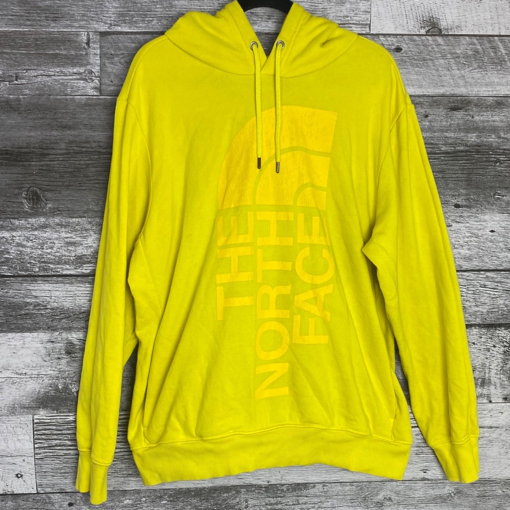 The North Face Trivert Hoodie Mens XL Acid Yellow Graphic Logo Pullover Pocket